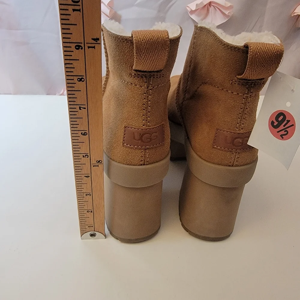 Nwt UGG New Heights Platform Mini Boots Chestnut Suede Womens 9.5 Authentic - Picture 5 of 14